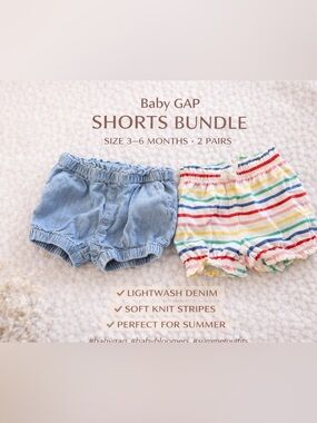 Baby Gap Shorts Bundle | 3–6 Months | Denim + Striped Bloomers